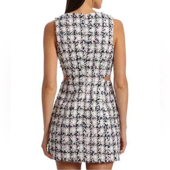 AVEC LES FILLES Tweed Cutout Mini Dress Preppy White Black Size 8 - Picture 2 of 13